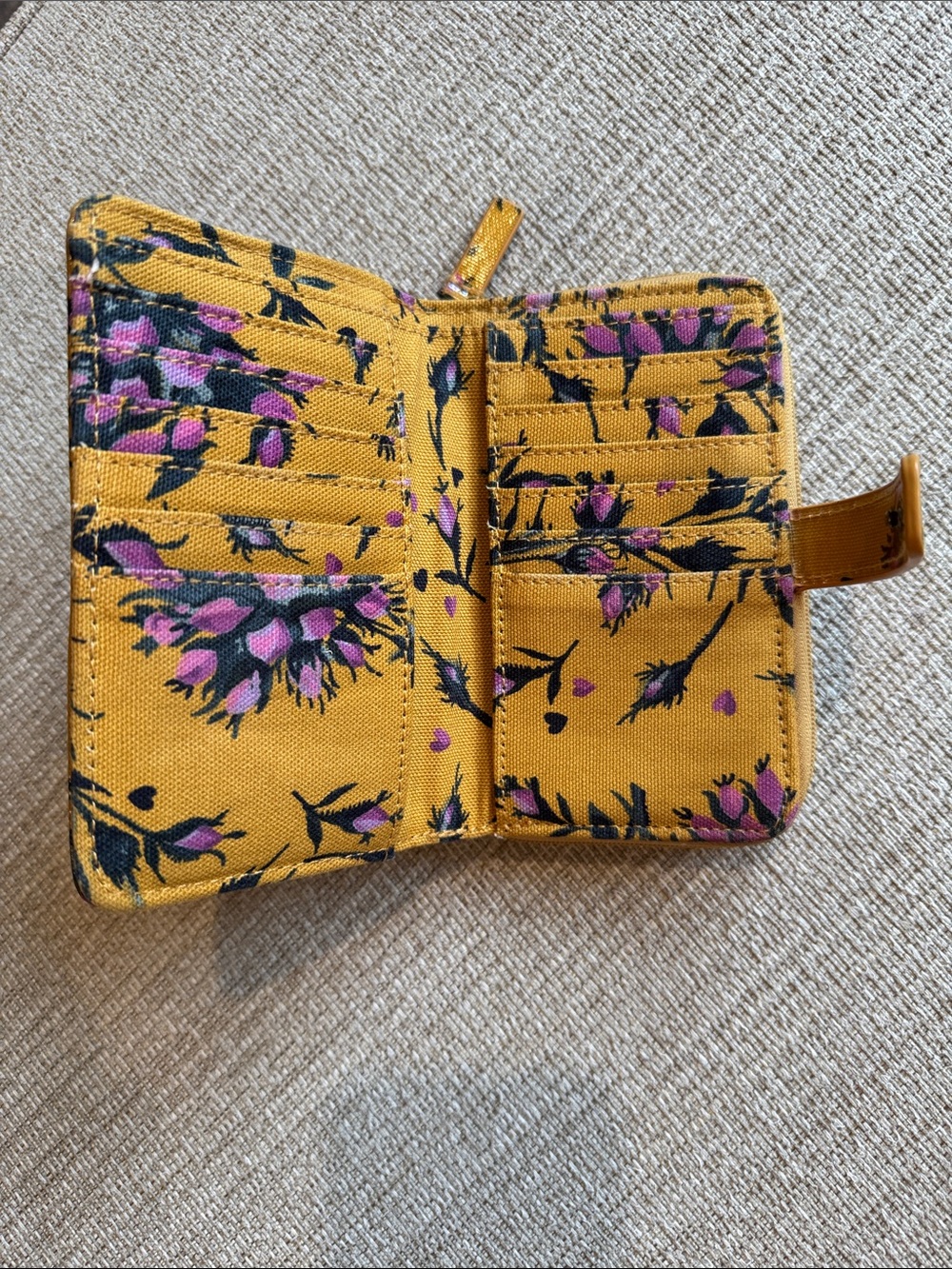 Cath Kidston Yellow Floral Snap Wallet Clutch with Pink Accents - Picture 3 of 6